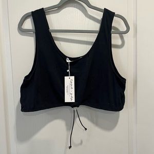 NWT Emma and Sam Black Cropped Tank Top with Holes and Cinch Tie